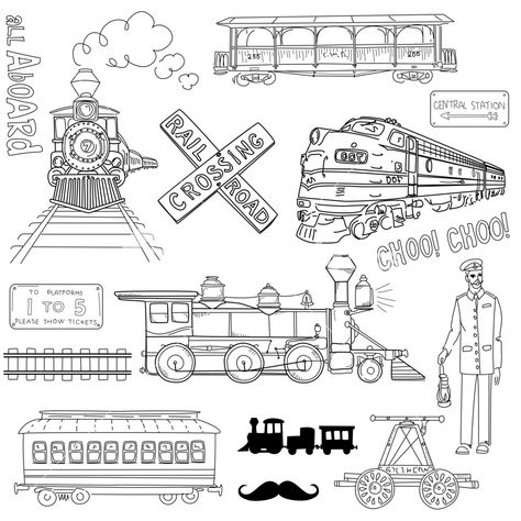 Train Doodle, Train Tattoo, Train Template, Travel Doodles, Train Drawing, Train Illustration, Vintage Trains, Elevation Drawing, Hand Doodles