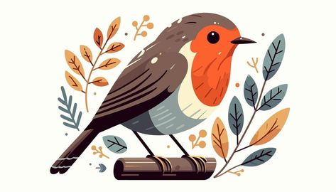 A bird with a brown beak is standing on a branch with leaves and branches | Premium AI-generated vector Branch With Leaves, Leaves And Branches, Animal Illustration, Graphic Resources, Animals