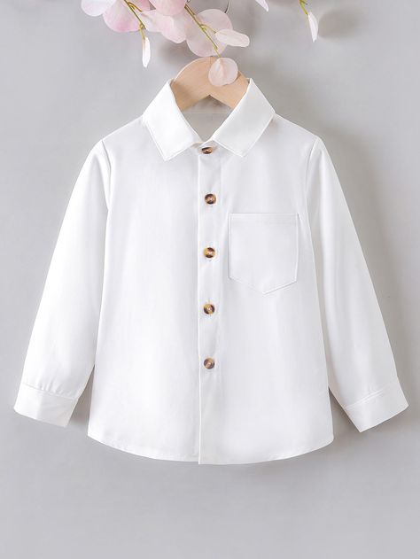 White Casual  Long Sleeve Polyester Plain Shirt Embellished Non-Stretch Spring/Fall Toddler Girls Clothing Girl Patches, Pocket Blouse, Toddler Fall, Plain Shirt, Girls Blouse, Plain Shirts, Dresses Kids Girl, Toddler Girl Outfits, White Casual