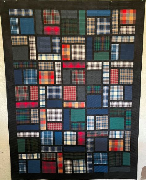 Custom Man's Flannel Shirt Quilt - Etsy Flannel Shirt Memory Quilt, Quilts Using Plaid Fabric, Men’s Dress Shirt Quilt, Quilts For Men Patterns Guys, Men’s Shirt Quilt, Quilts Made From Mens Shirts, Flannel Quilt Patterns Free, Flannel Shirt Quilt, Memory Blankets From Shirts