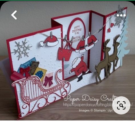 3d Christmas Card, Folded Christmas Cards, Pop Up Christmas Cards, 3d Christmas Cards, Handmade Christmas Cards, Paper Daisy, Santa Cards, Santa's Sleigh, Christmas Card Inspiration