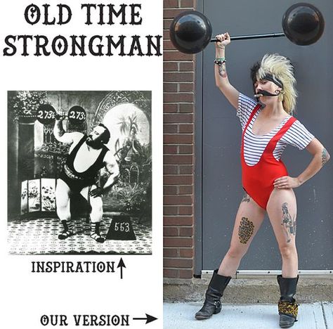 DIY Vintage Circus Strongman Costume | Your Costume Idea for Halloween, Mardi Gras and Carnival Circus Costume Diy, Strongman Costume, Circus Freakshow, Strong Man Costume, Scary Carnival, Vintage Circus Costume, Scary Circus, Circus Halloween Costumes, Circus Strongman