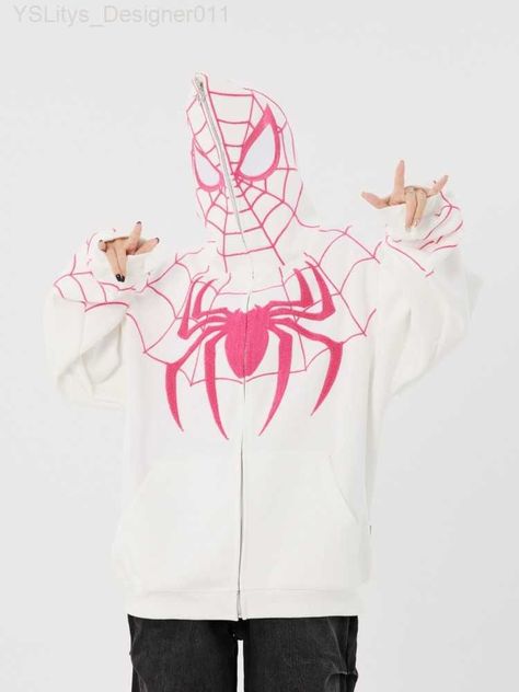 none Autumn Couple, Spider Hoodie, Graphical Design, Ladies Short Jackets, Streetwear Jackets, Sleeve Embroidery, Shiny Pants, Oversized Streetwear, Embroidery Hoodie