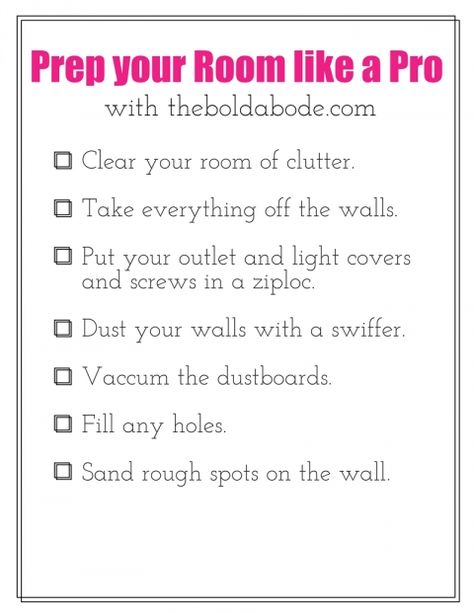 PREP YOUR ROOM LIKE A PRO - Free Printable Checklist for the next time you paint a room! Home Renovation Checklist, Renovation Checklist, Paint Like A Pro, Printable Checklist, Remodel Bedroom, Trendy Home, Shop Interiors, Room Paint, Light Covers