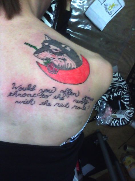 3rd tattoo of mine. lyrics are from meatloaf. "would you offer your throat to the wolf with the red rose." Meatloaf Tattoo, Inkbox Tattoo, 3 Tattoo, The Wolf, Summer Night, Meatloaf, Red Rose, Tattoo Art, Hot Summer