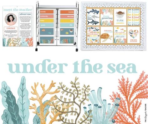 11 Amazing Classroom Themes — The Designer Teacher Ocean Themed Classroom Ideas, Beach Classroom Theme, Sea Classroom Theme, Ocean Classroom Theme, Under The Sea Classroom Theme, Coastal Classroom, Beach Themed Classroom, Learning Colors Preschool, Under The Sea Classroom