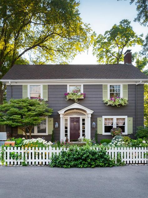 Trees For Front Yard, Hgtv Magazine, Exterior Paint Colors For House, Purple Home, Painting Trim, Exterior Paint Colors, Paint Shades, Window Boxes, Exterior House