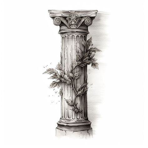 Greek Column Drawing, Greek Columns Tattoo, Column Tattoo Design, Roman Architecture Tattoo, Roman Column Tattoo, Greek Columns Drawing, Roman Inspired Tattoos, Greek Temple Tattoo, Greek Pillar Tattoo