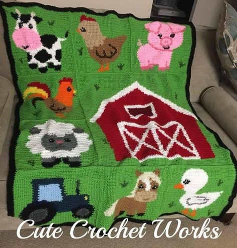 Crochet Pattern Baby Blanket, Crochet Alphabet, Crochet Graph, Graph Crochet, Animal Blanket, C2c Crochet, Barnyard Animals, Haken Baby, Baby Blanket Pattern