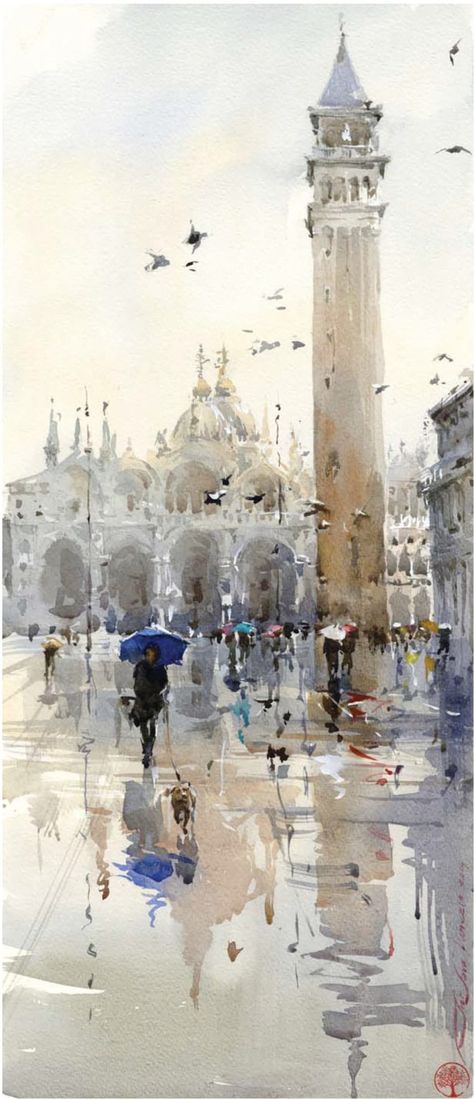 Watercolor Cityscape, Watercolor Architecture, Walking In The Rain, Art Aquarelle, Seni Cat Air, 수채화 그림, Lukisan Cat Air, Watercolor Inspiration, Art Watercolor