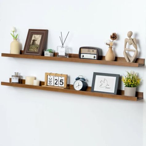 2 Piece Solid Wood Floating Shelf for Wall Bedroom Ledge, Floating Ledge Shelves, Ledge Floating Shelves, Shelves For Decor, Picture Ledge Wall, Modern Wall Shelves, Ledge Wall, Ledge Shelves, Walnut Floating Shelves