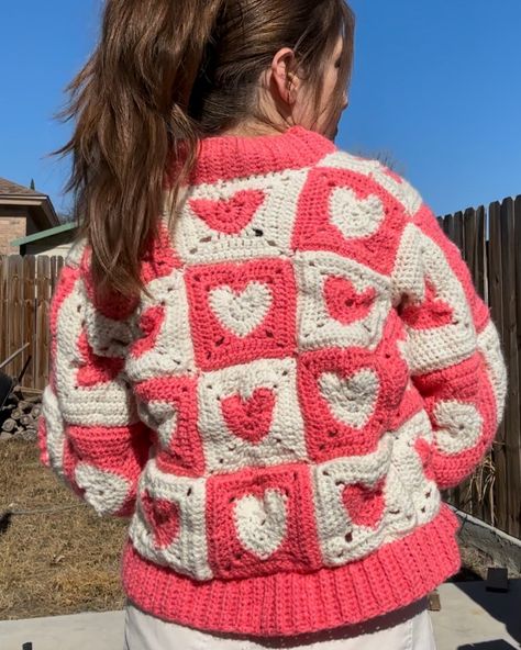 Crochet Heart Granny Square Cardigan, Crochet Heart Granny Square Sweater, Heart Granny Square Sweater, Heart Granny Square Cardigan, Crochet Heart Cardigan, Heart Granny Square, Crochet Sweater Design, Heart Cardigan, Crochet 101