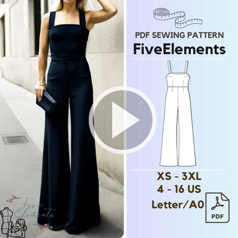 Women Jumpsuit PDF Sewing Pattern!! Unique Sewing Patterns, Loose Romper, Plus Size Sewing, Cloth Pattern, Women Jumpsuit, Romper Pattern, Jumpsuit Pattern, Handbag Patterns, Womens Sewing Patterns