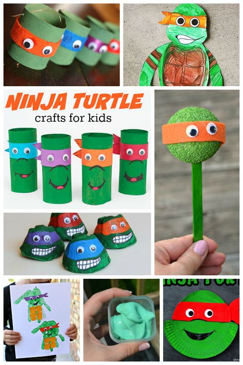 So many fun Ninja Turtle crafts for kids here!  Love turning my kids favorite characters into crafts. Ninja Turtle Crafts, Turtle Craft, Tmnt Birthday, Turtle Crafts, Ninja Turtle Party, Turtle Party, Craft Ideas For Kids, Raise Your Hand If, Daycare Crafts