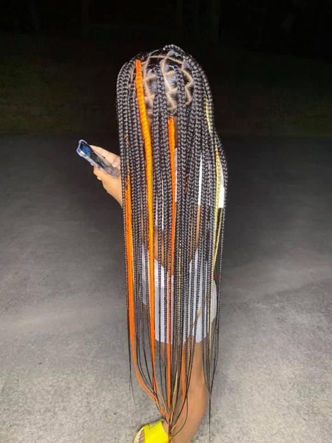 Orange And Black Box Braids, Long Knotless Braids With Color, Trendy Hairstyles For Short Hair, Halloween Hair Color Ideas, Knotless Braid, Black Kids Braids Hairstyles, Colored Box Braids, Weave Hairstyles Braided, Pretty Braids