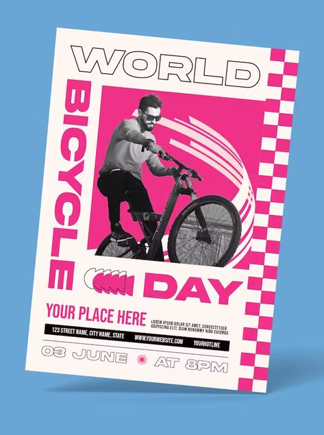 World Bicycle Day Flyer Template AI, EPS, PSD World Bicycle Day, Flyers Ideas, Yearbook Inspiration, Logo Challenge, Cycling Event, Poster Idea, Design Studio Logo, Wire Art Sculpture, Retro Posters