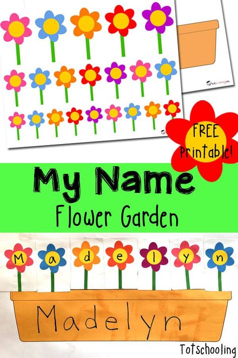 FREE printable name recognition activity for kids to practice their names while planting flowers. Great activity for Spring! #FlowerGarden Spring Preschool Activities, Free Printables For Kids, Spring Lessons, Preschool Names, Preschool Garden, Name Recognition, Name Crafts, Name Activities, Spring Preschool