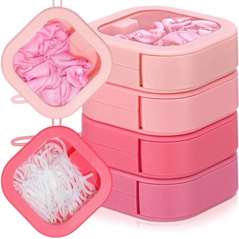 PRICES MAY VARY. Package Includes: you will receive 4 pieces of hair tie organizers come in pink color; They are cute and delicate, which can meet your daily storage and replacement needs without taking up too much space Safe Material: hair clip organizer storage is made of ABS material and equipped with a handle made of TPE material, which is safe to use and easy to carry; It is not disposable, and can be applied for a long time, adding convenience to your life Convenient Design: there is a but Preppy Storage, Pink Color Hair, Hair Accessory Storage, Hair Tie Organizer, Bobby Pin Holder, Tie Organizer, Closet Storage Accessories, Hair Clip Organizer, Clip Organizer