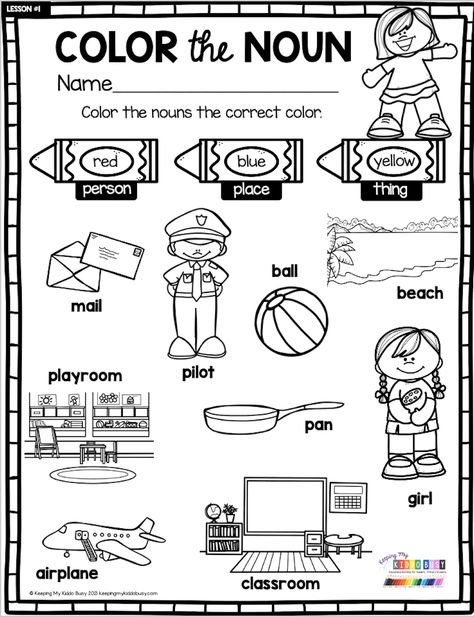 Color The Nouns Worksheet, Nouns And Verbs Kindergarten, Nouns Kindergarten Activities, Esl Worksheets For Kindergarten, Kindergarten Nouns And Verbs, Verbs For Kindergarten Worksheets, Nouns Kindergarten Free, Noun Worksheet For Kindergarten, Nouns For Kindergarten