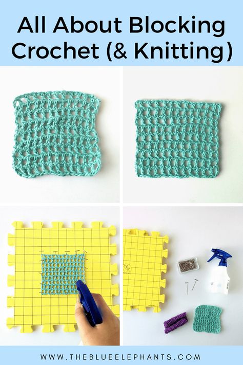 All About Blocking Crochet & Knits | Blocking Crochet, Crochet Blocking Board, Change Colors In Crochet, Crochet Hack, Crochet Tools, Crochet And Knitting, Crochet Blocks, Crochet Instructions, Tunisian Crochet