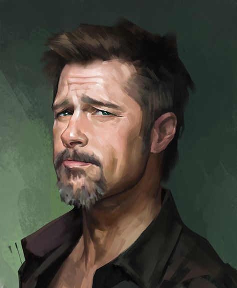 portrait, romain Yang on ArtStation at https://www.artstation.com/artwork/8VE4O Brad Pitt Painting, Portrait Illustrator, Semi Realism, Digital Painting Portrait, 얼굴 그리기, Digital Portrait Art, Human Male, Vector Portrait, Modern Fantasy