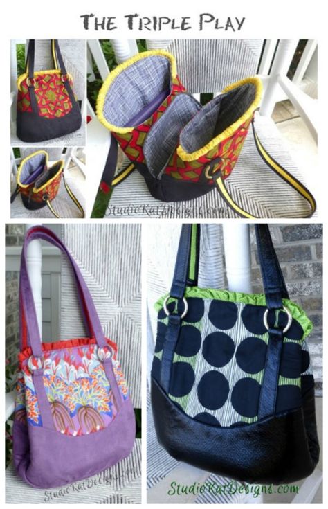 Triple Play Handbag sewing pattern. Here's aa greaat sewing pattern for this really unique style of handbag. We love how the zipper pocket is hidden and secure between the other 2 parts of the bag. #SewModernBags #SewABag #BagSewingPattern #SewAHandbag #HandbagSewingPattern Concealed Carry Purse Pattern, Scripture Bag, Cute Diaper Bags, Handbag Sewing, Purse Sewing, Concealed Carry Handbags, Handbag Sewing Patterns, Kids Clothes Patterns, Concealed Carry Purse