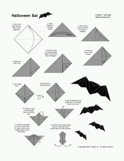 *Broken* How to make an Origami bat (3) Origami Games, Origami Bat, Halloween Origami, Origami Book, Origami Frog, Kids Origami, Cute Origami, Origami For Beginners, Origami Love