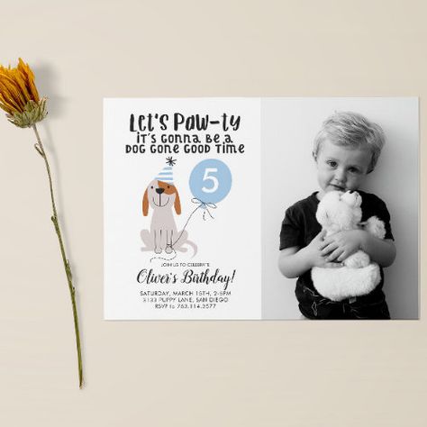 Puppy Dog Theme Birthday Party Blue Photo for $2.80 - Birthday Invitations Dog Theme Birthday Party, Birthday Party Blue, 80th Birthday Invitations, Birthday Party Design, Birthday Dog, Kids Birthday Themes, Blue Photo, Birthday Kids, Boy Birthday Invitations