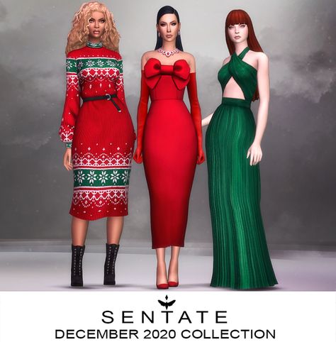 December 2020 Collection | Sentate on Patreon Sims 4 Christmas Cc, Sims 4 Seasons, Los Sims 4 Mods, Helena Dress, Sims 4 Dresses, Sims 4 Toddler, Sims4 Clothes, Best Sims, Glamorous Dresses