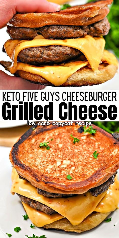 Keto Five Guys Cheeseburger Grilled Cheese #ketofiveguyscheeseburgergrilledcheese #fiveguyscheeseburgergrilledcheese Five Guys Grilled Cheese Burger Recipe, Low Carb Grilled Cheese, Healthy Cheese Burger, Cheeseburger Healthy, Grilled Cheese Hamburger, Cheeseburger Grilled Cheese, Wilford Brimley, Grilled Cheese Burger, Stylish Cravings