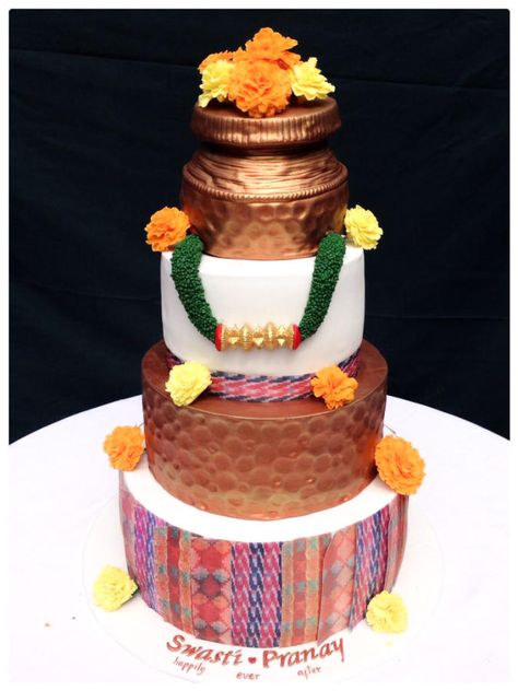 Nepali theme wedding cake  by Homebaker - http://cakesdecor.com/cakes/303985-nepali-theme-wedding-cake Nepali Wedding Decorations, Newari Wedding, Saree Cake, Nepal Wedding, Nepali Wedding, Themed Baking, Bakery Art, Red Wedding Decorations, Art Cakes