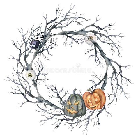 Fall Canvas Painting, Wreath Drawing, Whimsical Halloween, Diy Watercolor Painting, Art Carte, Halloween Painting, Wreath Watercolor, Watercolor Inspiration, Diy Art Painting