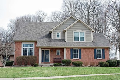 7 Elegant Shutter Colors for a Brick House - Homenish Siding With Brick, Brick House Siding, Brown Brick Exterior, Brown Brick Houses, Siding Colors For Houses, German Schmear, Red Brick Exteriors, Red Shutters, Paint Color Combinations