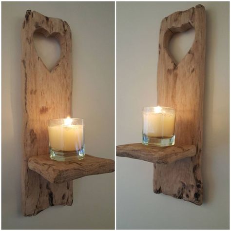 Wooden Candle Sconces. PAIR of Rustic Solid Oak Wall Sconces | Etsy Wood Candle Holders Diy, Wooden Candle Sconces, Wall Candle Sconces, Wooden Sconces, Beach Lodge, Barn Wood Decor, Wooden Crafts Diy, Wall Painting Living Room, Oak Wall