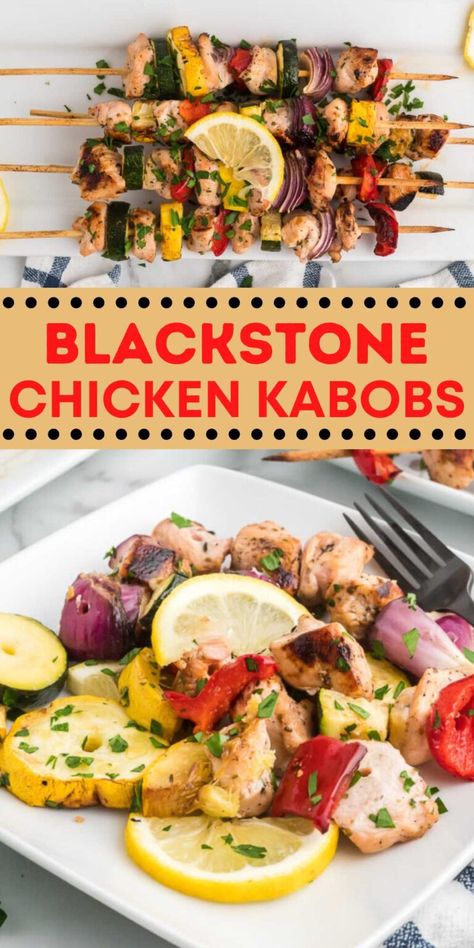 Black Stone Kabobs, Blackstone Kabob Recipes, Chicken Kabobs On Blackstone, Blackstone Chicken Recipes, Chicken Kabob Recipe, Blackstone Ideas, Blackstone Chicken, Blackstone Cooking, Griddle Cooking Recipes