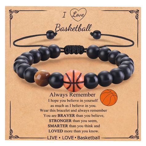 PRICES MAY VARY. 🏀 Basketball Bracelet: Special design with cool Basketball charm, Bracelet come with a inspirational card read "Always remember you are braver than you believe, stronger than you seem, smarter than you think, and loved more than you know." 🏀Basketball Gifts: This bracelet is a great gift for Basketball players, Basketball lovers, Basketball teams, Basketball fans, son, grandson, friends and yourself on his graduation, birthday, Christmas, Valentine's Day and Other Anniversarie Collage Graduation Gifts, Birthday Gifts For Son, Basketball Bracelet, Basketball Shirt Designs, Diy Basketball, Graduation Gifts For Boys, Baseball Accessories, Gifts For Son, Basketball Accessories