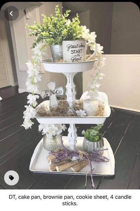 Tiered Tray Diy, Dollar Store Diy Projects, Garden Decor Diy, Diy Dollar Tree Decor, Dollar Tree Decor, Candle Sticks, Dollar Tree Diy Crafts, Diy Dollar Store Crafts, Funky Junk