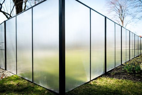 Glass Fence – The Frost House Balcony House Second Story, Acrylic Architecture, Frosted Plexiglass, Glass Fence, Gate Handles, Wired Glass, Polycarbonate Panels, Modern Fence, Translucent Glass