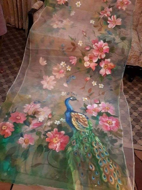 Fabric Colour Painting, Saree Painting Designs, Fabric Paint Diy, Saree Painting, Fabric Painting Techniques, Hand Painted Dress, Fabric Painting On Clothes, Dress Painting, Hand Painted Clothing