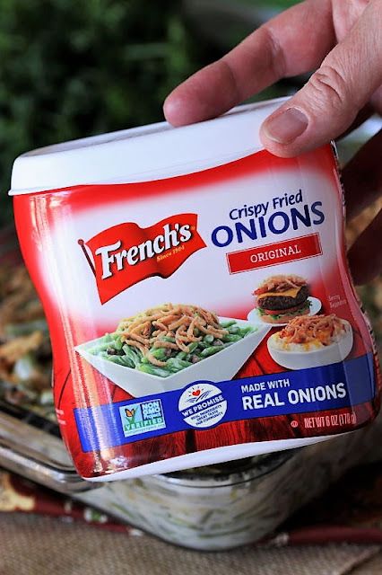 French's Fried Onions for Green Bean Casserole Topping Image Crock Pot Green Bean Casserole, Green Bean Bake, Crockpot Green Bean Casserole, String Bean Casserole, French Fried Onion Recipes, Green Bean Casserole With Bacon, Green Bean Casserole Ingredients, Fried Onions Recipe, Bean Bake