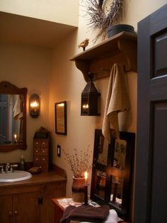 Primitive Decorating is about collections of items that are loved because of the way they look, warm colors and textures. Description from pinterest.com. I searched for this on bing.com/images Primitive Bathroom Ideas, Primitive Bathroom Decor, Primitive Bathroom, Country Baths, Primitive Bathrooms, Primitive Homes, Country Bathroom, Prim Decor, Colonial Decor