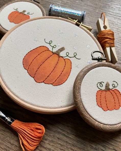 A fresh crop of pumpkins 🧡 #autumnembroidery #halloweenembroidery #watercolours #handembroidery #embroideryart Fresh Crop, Halloween Embroidery, Embroidery Art, Pumpkins, Hand Embroidery, Embroidery, Quick Saves