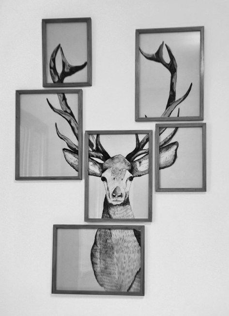 gallery wall deer. multiple frames, one images divided Hang On, Decor Rustic, Antlers, Diy Art, Home Deco, The Wall, Sake, Art Projects, Diy Home Decor