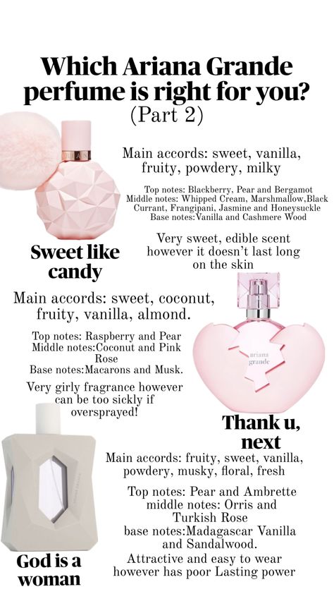 Ariana grande perfume #perfume #arianagrande #fragrance #perfume Ariana Grande Perfume Combos, Perfume For School, Ariana Grande New Perfume, Ariana Grande Perfume Collection, Essential Oil Cologne, Pink Angels, Hygiene Hacks, Perfume Wishlist, Winter Perfume