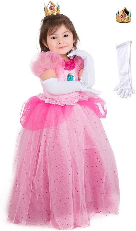 Amazon.com: Haikyuu Children's Princess Costume with Gloves And Crown Kids Girls Pink Dress Party Cosplay Dress Up Halloween : Clothing, Shoes & Jewelry Pink Princess Costume, Peach Party Decorations, Princess Peach Party, Princess Costume Kids, Crown Kids, Dress Up Halloween, Halloween Princess, Peach Party, Crown For Kids