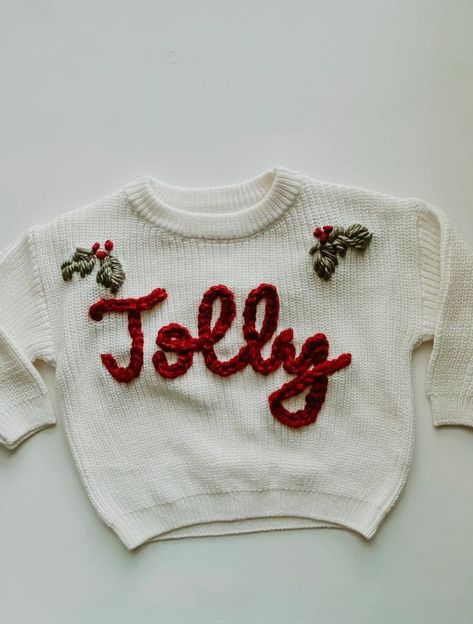 Embroidered Sweater Kids, Christmas Kids Outfits, Hand Embroidered Shirts, Kids Christmas Clothes, Kids Christmas Sweater, Embroidered Christmas Sweater, Embroidery Sweaters, Baby Christmas Sweater, Hand Embroidered Sweater