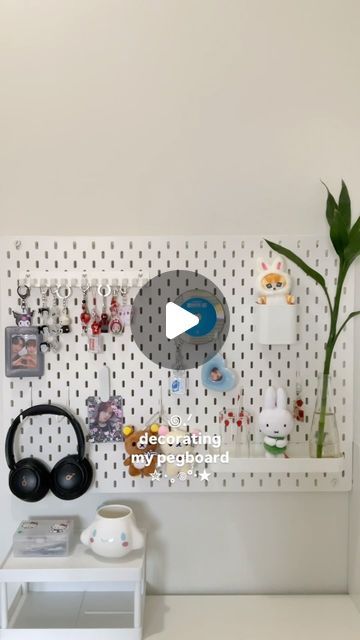 pegboard setup idea !! Pegboard Setup, Kpop Anime, Desk Inspo, Bedroom Desk, Desk Setup, June 19, Peg Board, Aesthetic Room, Desk Decor