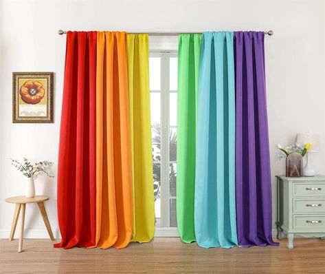 Amazon.com: THOOO 6 Panels Blackout Curtains Rainbow Curtains for Bedroom Living Room 84 Inches Long Room Darkening Rod Pocket Curtains Backdrop Curtains Colorful Drapes Red, Orange, Yellow, Green, Blue, Purple : Home & Kitchen Diy Rainbow Curtains, Shop Rainbow Curtains, Rainbow Colored Fabric, Rainbow Curtains, Indie Hippie Room Curtains & Drapes, Red Drapes, Long Room, Curtain Backdrops, Unicorn Bedroom Curtains & Drapes