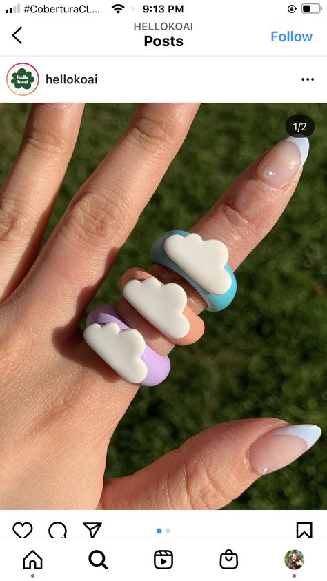 Clay Rings Aesthetic, Fimo Ring, Diy Clay Rings, Fimo Kawaii, Polymer Clay Ring, Clay Rings, Polymer Clay Kawaii, Handmade Clay Jewelry, Tanah Liat