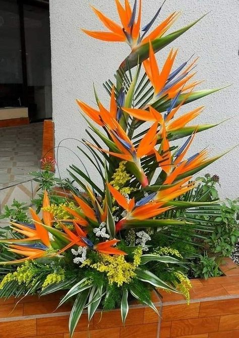 Arreglos Ikebana, Contemporary Flower Arrangements, Modern Floral Arrangements, Tropical Floral Arrangements, Tropical Flower Arrangements, Altar Flowers, Large Flower Arrangements, Ikebana Arrangements, Church Flower Arrangements